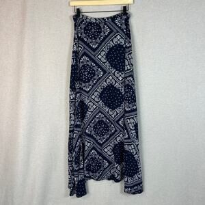 Natural Life Womens Boho Midi Skirt Size M Country Cottagecore Side Slits Navy